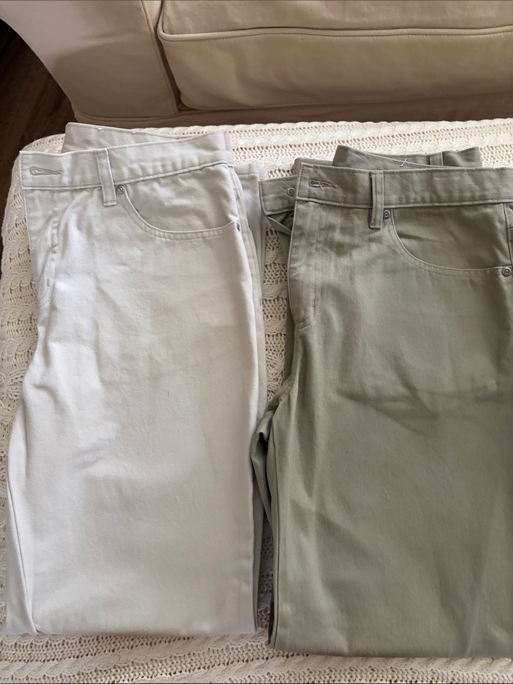 2 Pair Sonoma Straight Leg Pants in light tan and Taupe